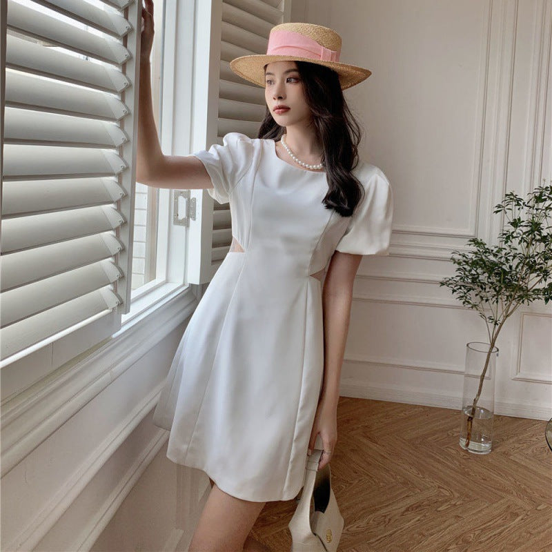 New Waist-tight Slimming Puff Sleeve Short-sleeved Elegant Midriff Outfit A- Line Skirt For Women