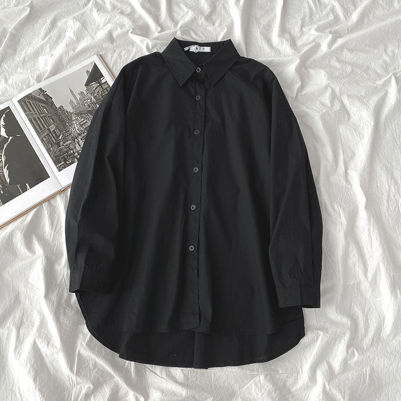 Shirt Black All-Match Student Loose Long Sleeves And Wear White Shirts For Women