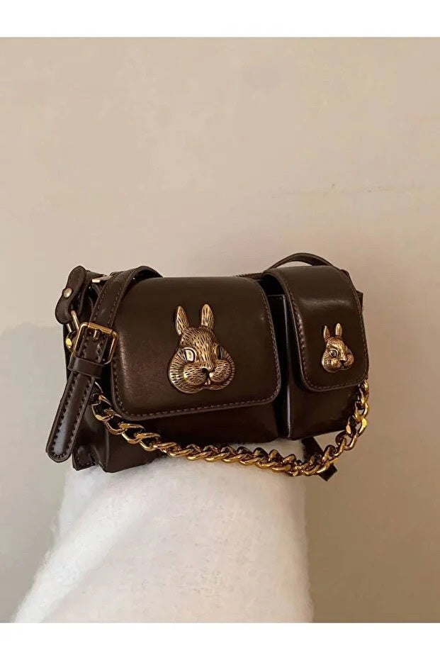 Women Baguette Bag With Squirrel Accessory Design Stylish Shoulder Handbag