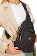 Women Black Leather Monogram Crossbody Belt Chest Shoulder Bag