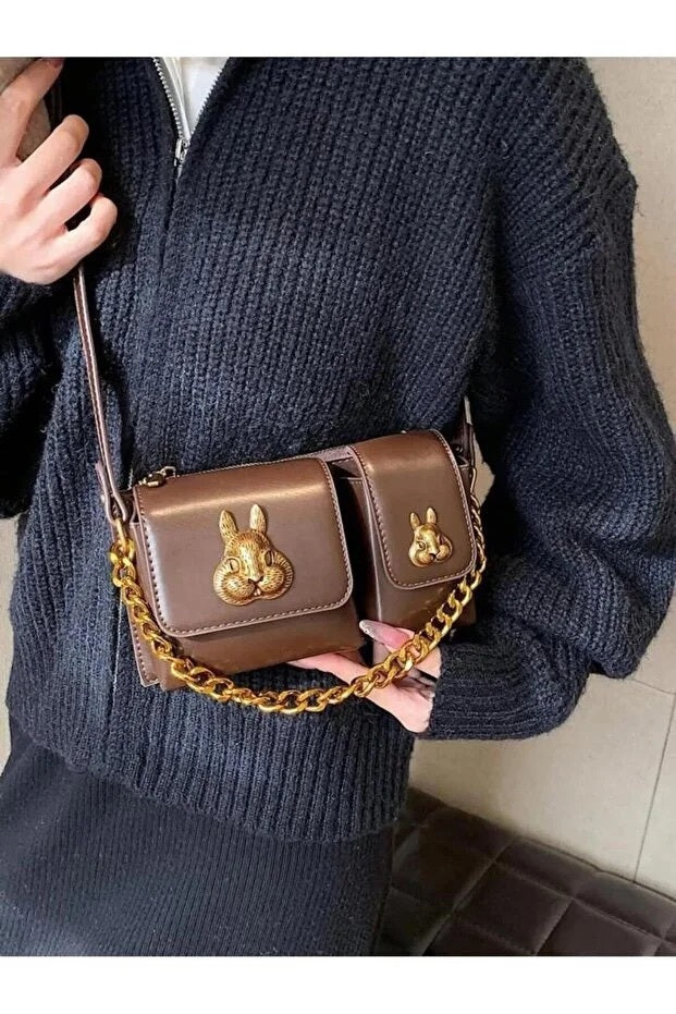 Women Baguette Bag With Squirrel Accessory Design Stylish Shoulder Handbag