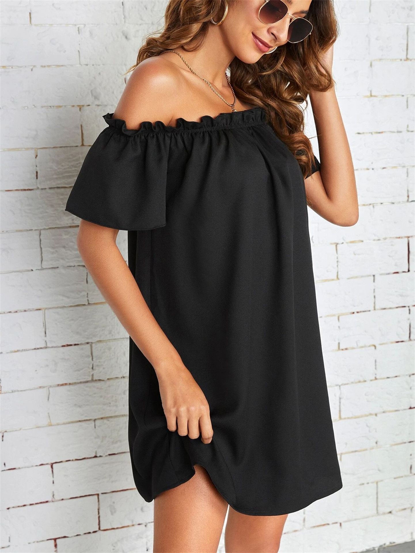 Summer New Women's Clothing Casual Off-neck Women Short Sleeve Dress