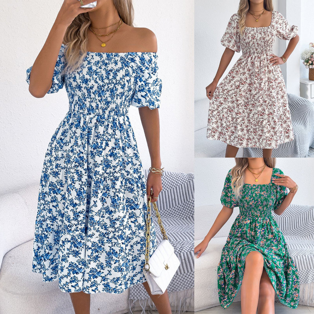 Floral Short-Sleeve Slim-Fit Dress Womens Clothing