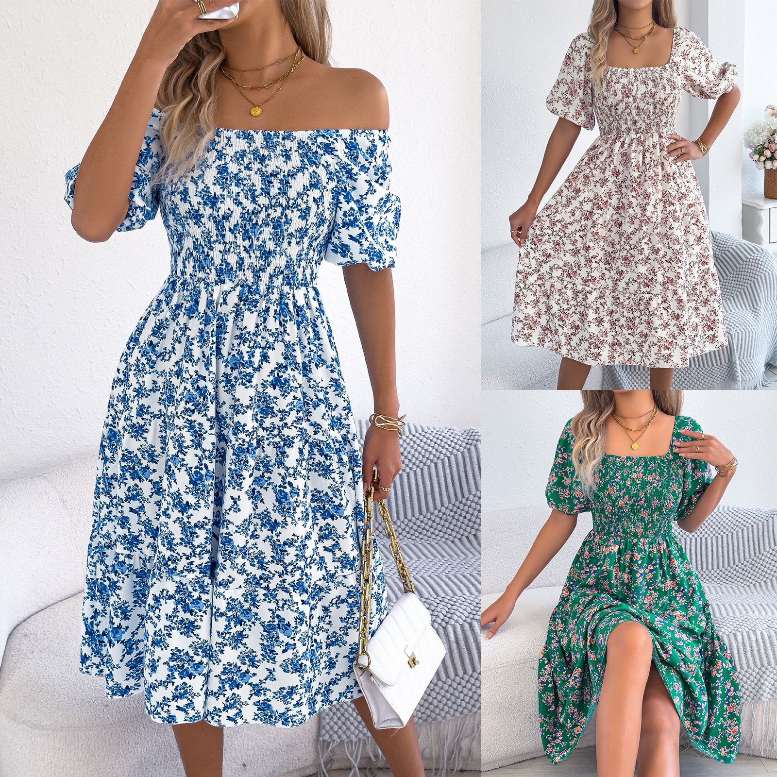 Floral Short-Sleeve Slim-Fit Dress Womens Clothing