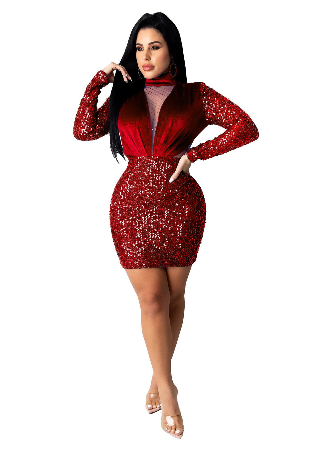 Fashion Personality Stitching Sequins Dress Women