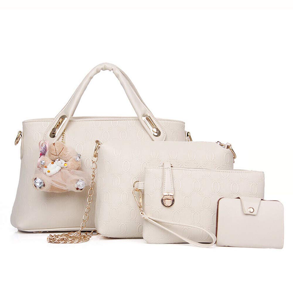 Women 4Pcs Top Handle Satchel Hobo PU Leather Handbag Set Large Tote Purse  Shoulder Bag  Card Holder