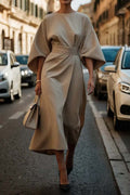 Loose Batwing Sleeve Dress Fashion Waist-tighted Solid Color Elegant Dresses For Women Clothing