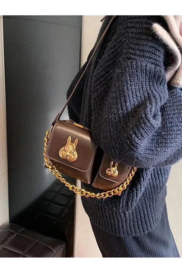 Women Baguette Bag With Squirrel Accessory Design Stylish Shoulder Handbag