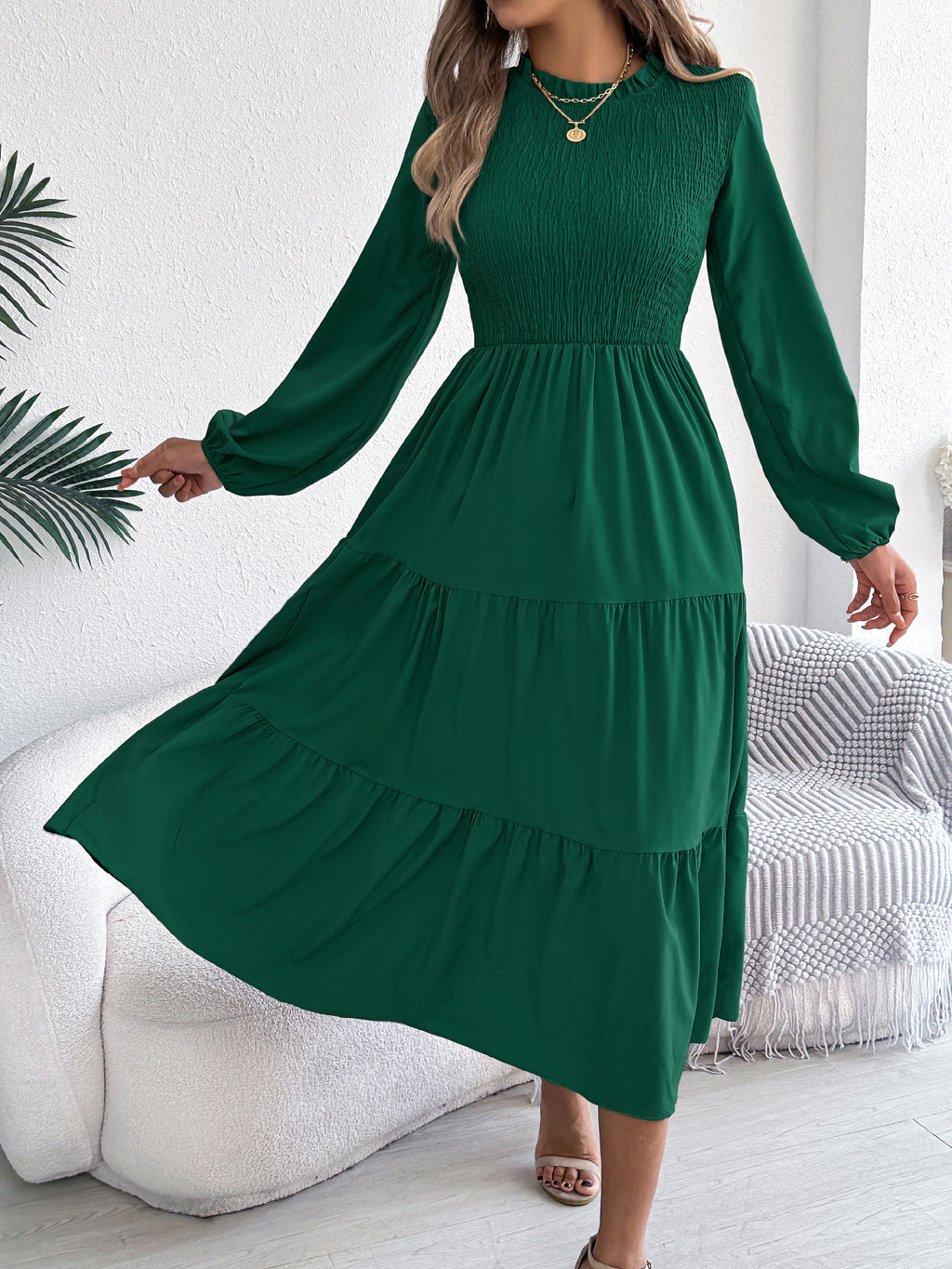 Long-sleeve Slim-fit Maxi Dress Womens Clothing