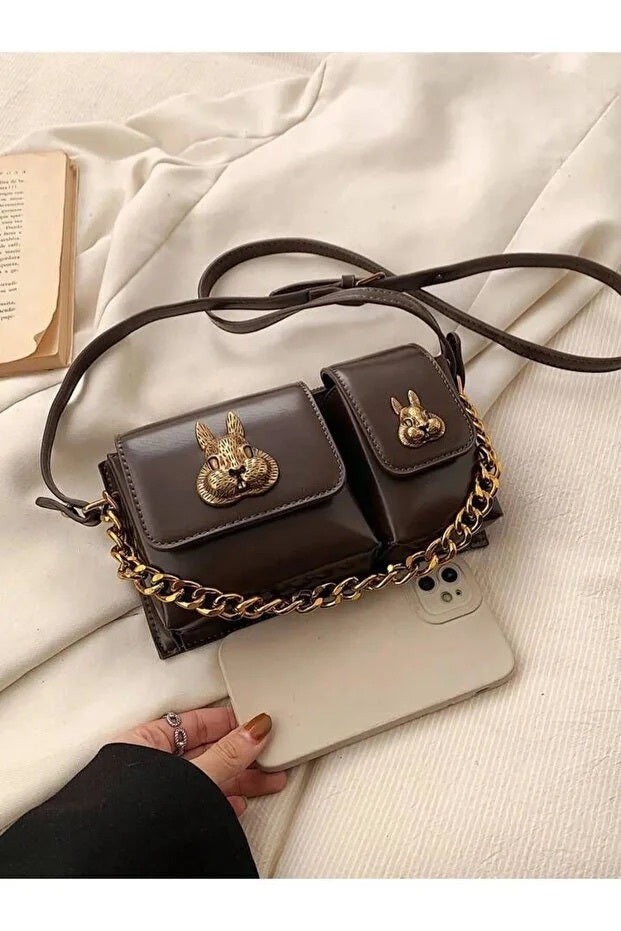 Women Baguette Bag With Squirrel Accessory Design Stylish Shoulder Handbag