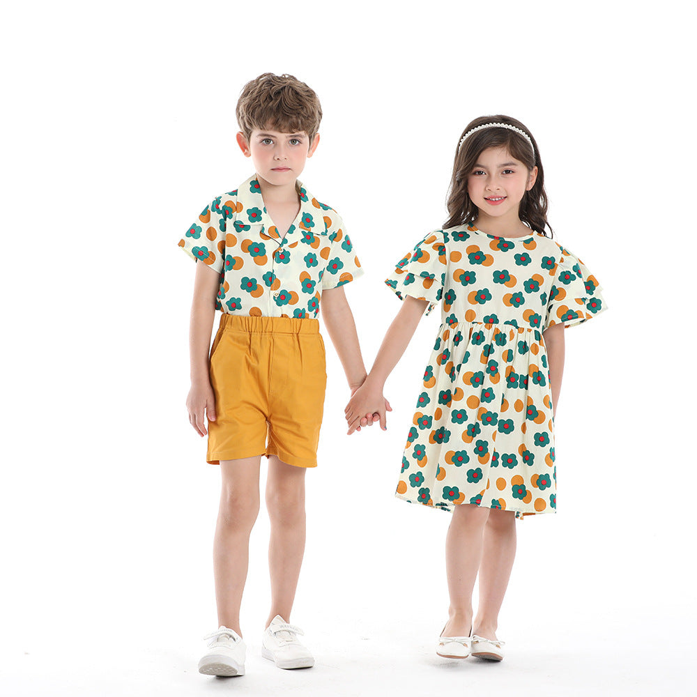 Boys' Shirt Printed Short-sleeved Breathable Children's Shirt Cute Baby Boys' Clothing