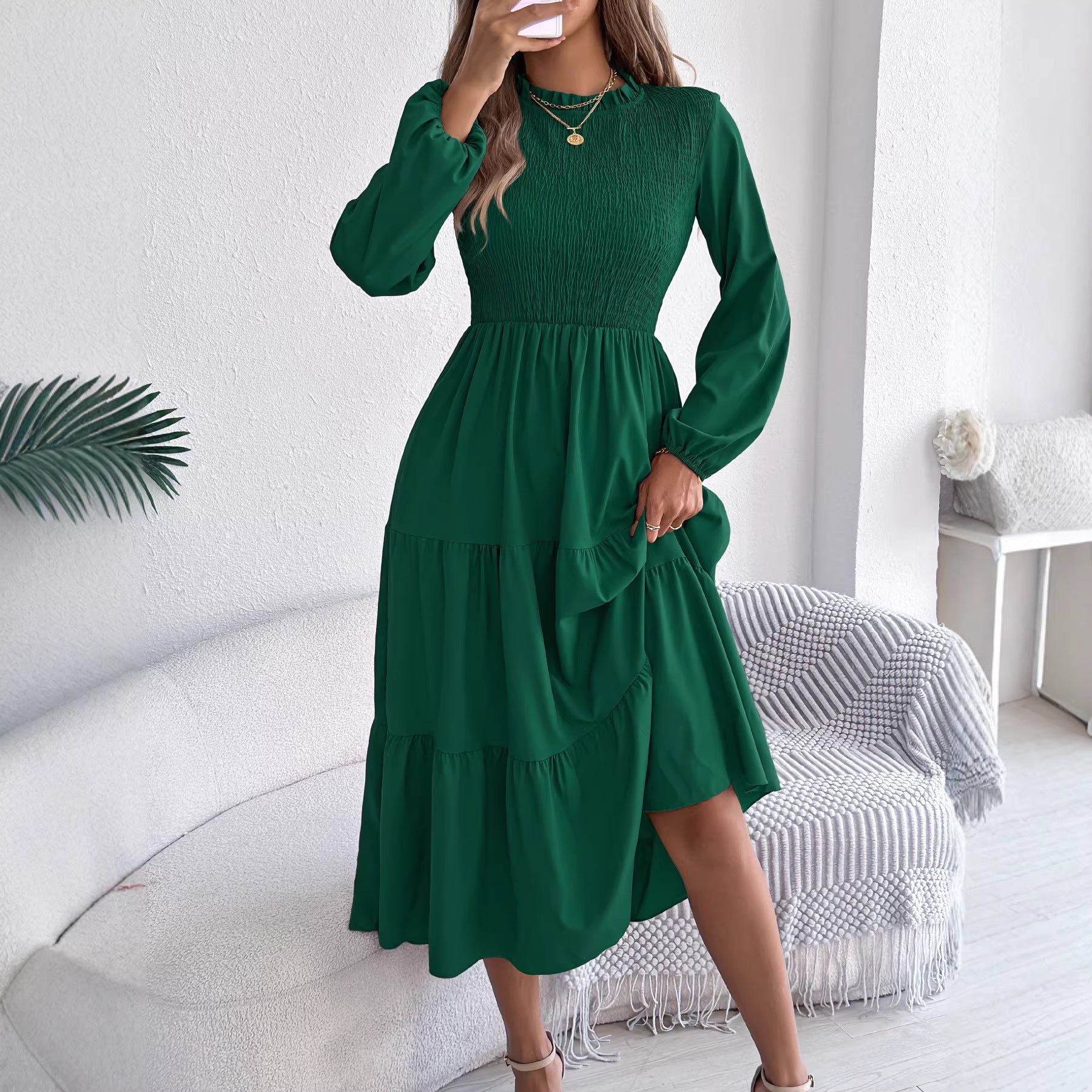 Long-sleeve Slim-fit Maxi Dress Womens Clothing
