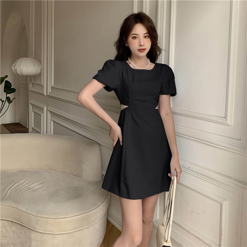 New Waist-tight Slimming Puff Sleeve Short-sleeved Elegant Midriff Outfit A- Line Skirt For Women