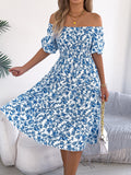 Floral Short-Sleeve Slim-Fit Dress Womens Clothing