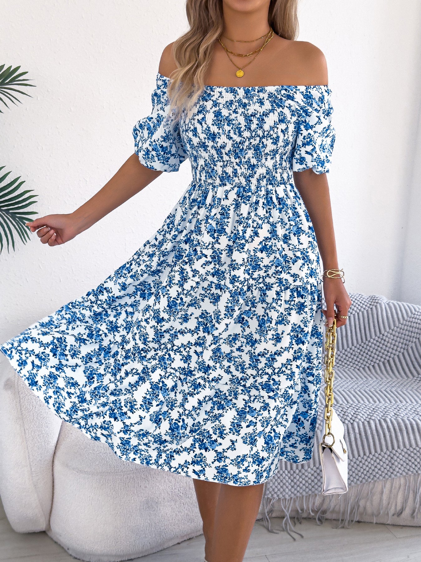 Floral Short-Sleeve Slim-Fit Dress Womens Clothing