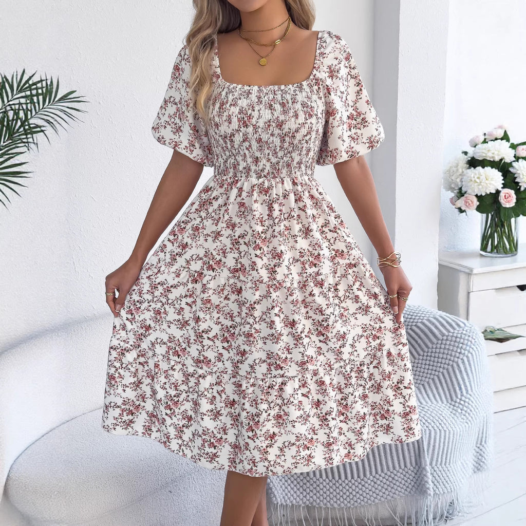 Floral Short-Sleeve Slim-Fit Dress Womens Clothing