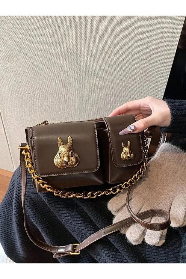 Women Baguette Bag With Squirrel Accessory Design Stylish Shoulder Handbag