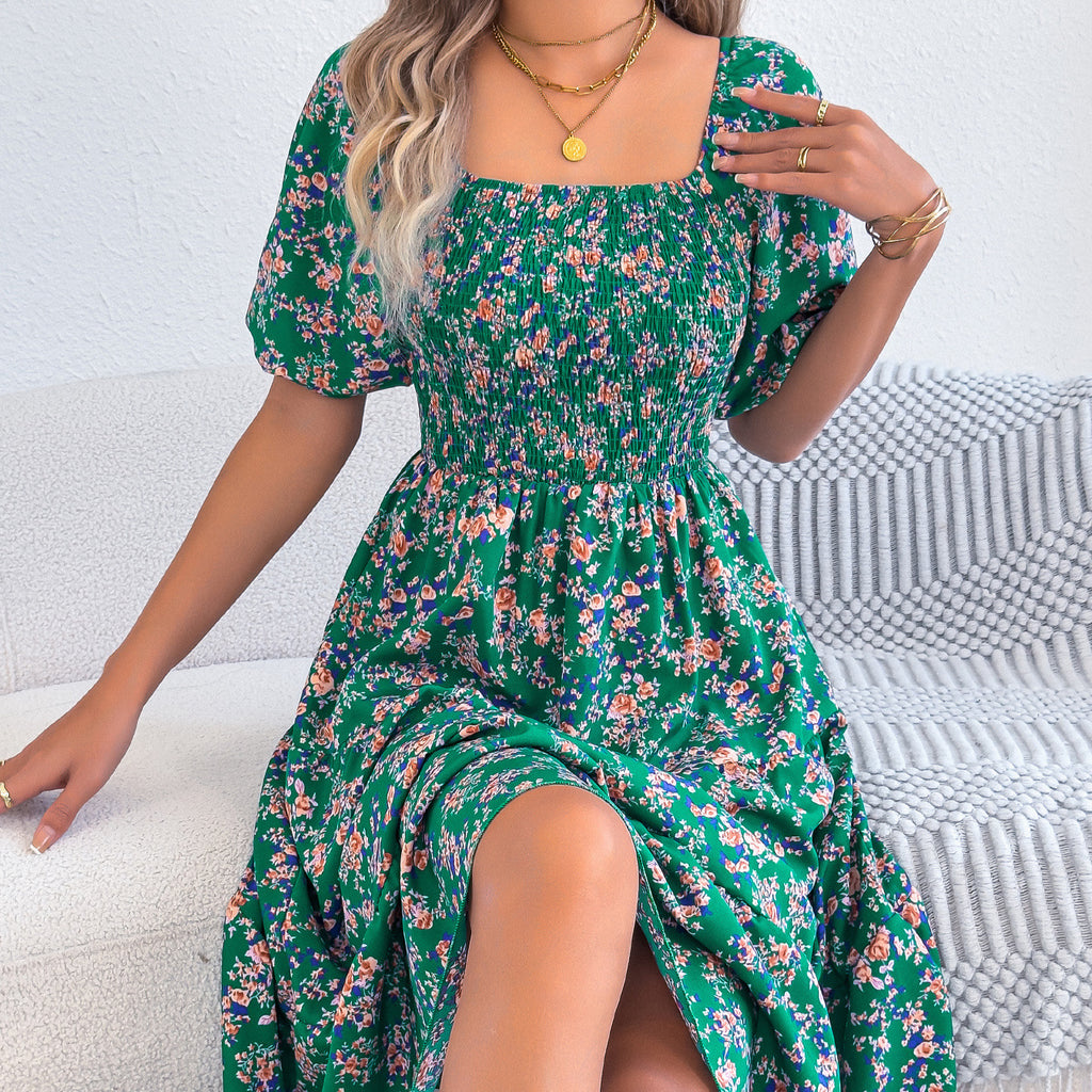 Floral Short-Sleeve Slim-Fit Dress Womens Clothing